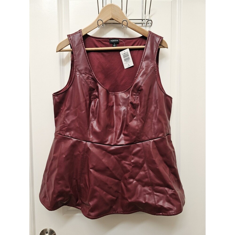 ​NWT Torrid Faux Leather Peplum Top 1X 14-16 Zinfandel Burgundy Sleeveless Edgy